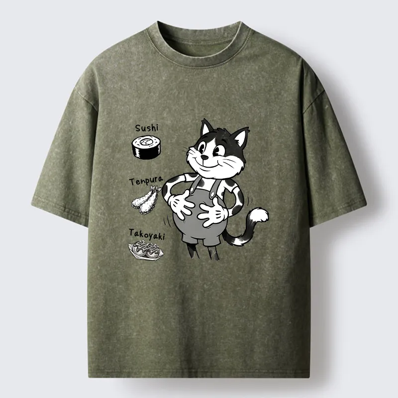 Tokyo-Tiger Cute Cat That's Full Washed T-Shirt Sale