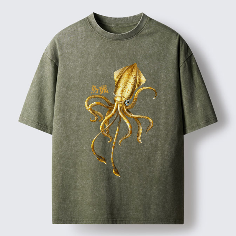 Tokyo-Tiger Squid Ink Painting Washed T-Shirt