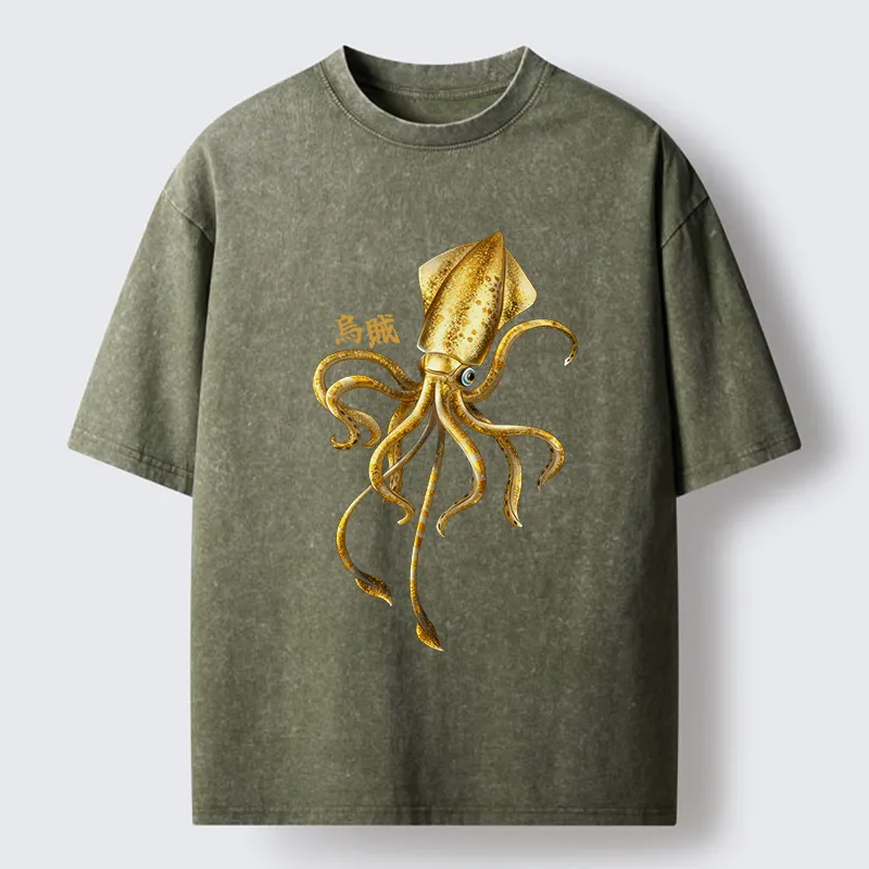 Tokyo-Tiger Squid Ink Painting Washed T-Shirt
