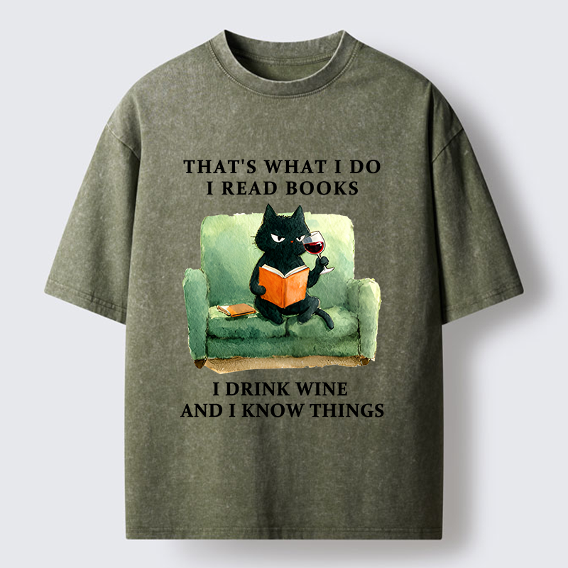 Tokyo-Tiger Cat That Reads And Drinks Washed T-Shirt