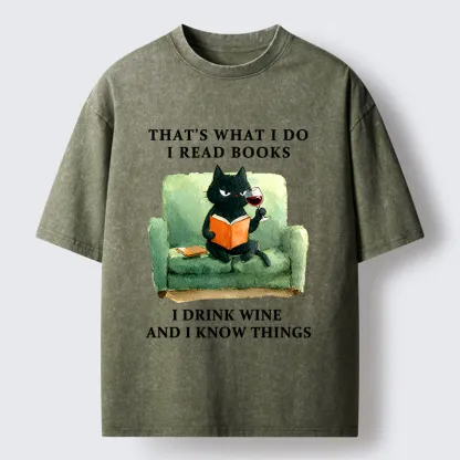 Tokyo-Tiger Cat That Reads And Drinks Washed T-Shirt