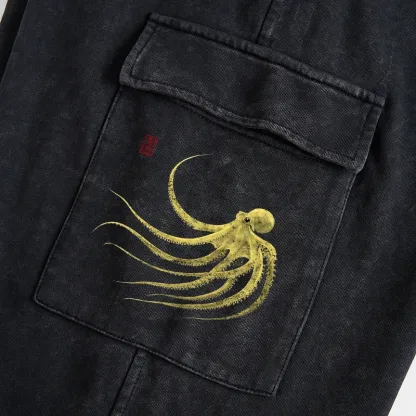 Tokyo-Tiger Retro Octopus Japanese Washed Utility Sweatpants
