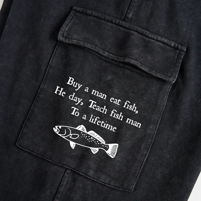 Tokyo-Tiger Man Eat Fish Meme Washed Utility Sweatpants