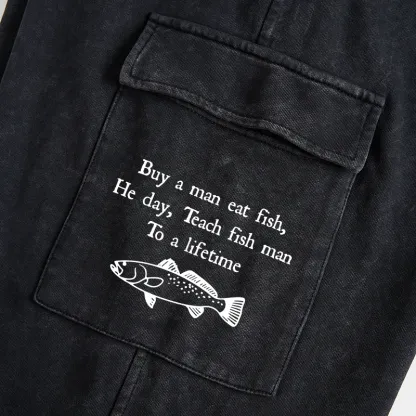 Tokyo-Tiger Man Eat Fish Meme Washed Utility Sweatpants