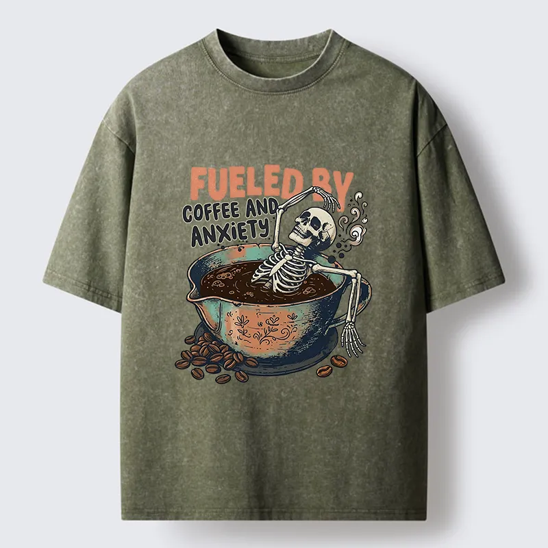 Tokyo-Tiger Skeleton Taking A Bath In Coffee Washed T-Shirt