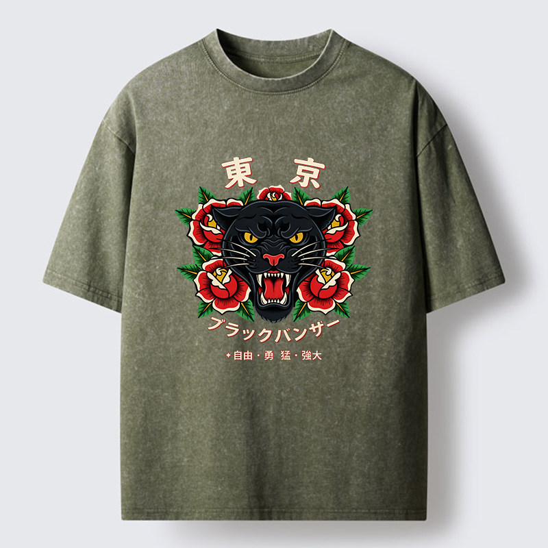 Tokyo-Tiger Tokyo Black Panther Washed T-Shirt