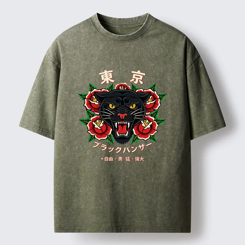 Tokyo-Tiger Tokyo Black Panther Washed T-Shirt