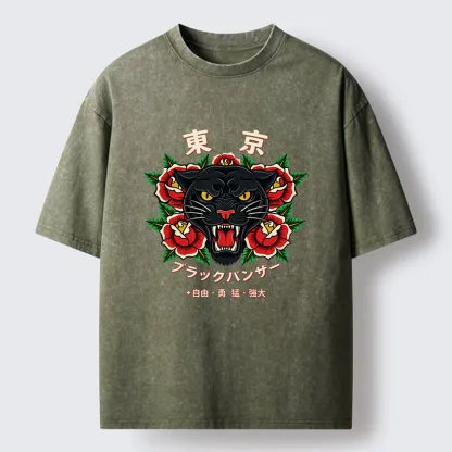 Tokyo-Tiger Tokyo Black Panther Washed T-Shirt