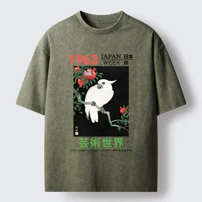 Tokyo-Tiger White Parrot Poster Washed T-Shirt