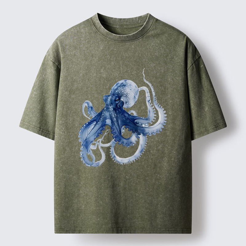 Tokyo-Tiger Blue Octopus Washed T-Shirt