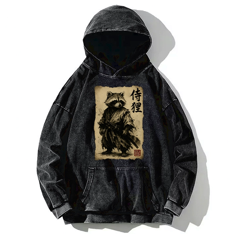 Tokyo-Tiger Retro Raccoon Samurai Washed Hoodie