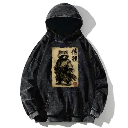 Tokyo-Tiger Retro Raccoon Samurai Washed Hoodie