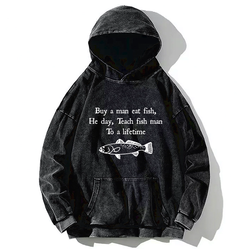 Tokyo-Tiger Man Eat Fish Meme Washed Hoodie