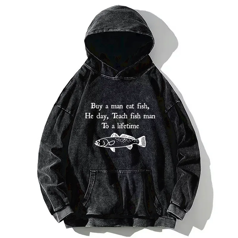 Tokyo-Tiger Man Eat Fish Meme Washed Hoodie