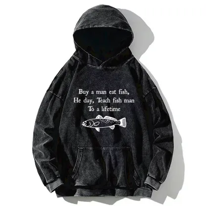 Tokyo-Tiger Man Eat Fish Meme Washed Hoodie