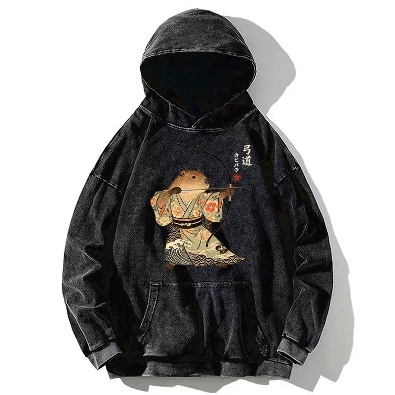 Tokyo-Tiger Capybara Archery Washed Hoodie