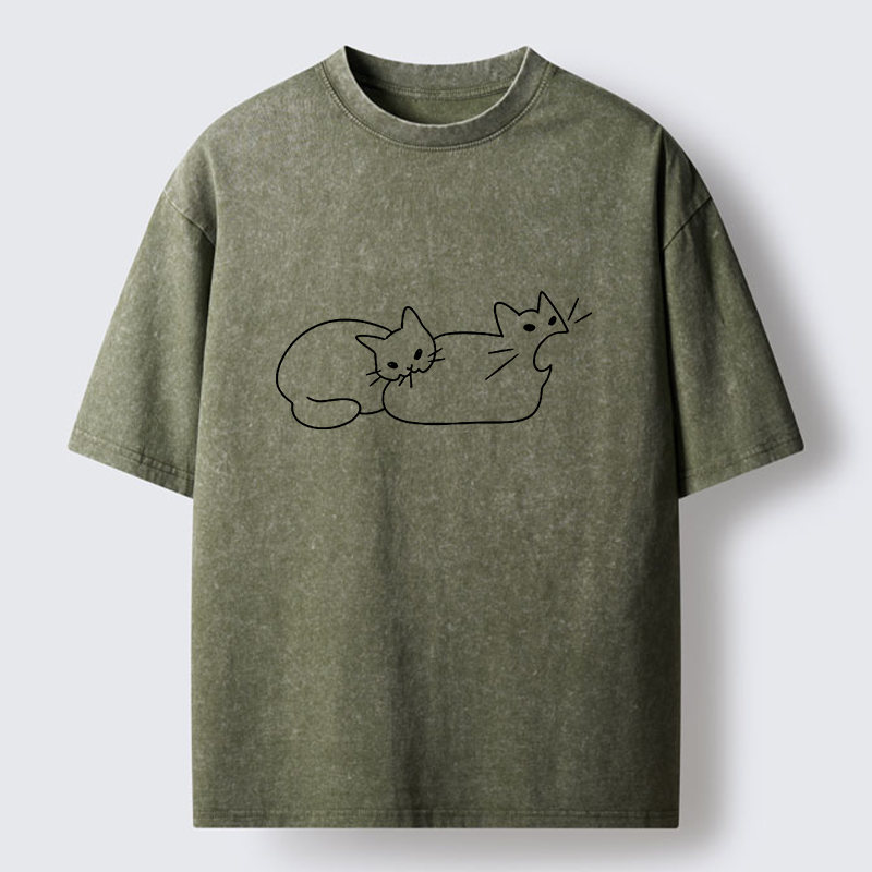 Tokyo-Tiger Cat Bites Cat Washed T-Shirt