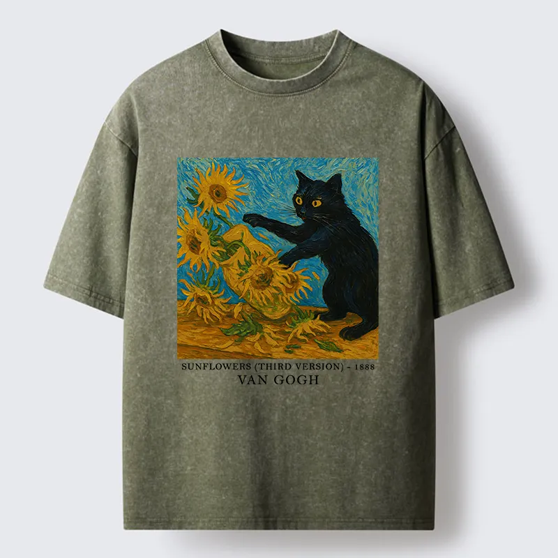 Tokyo-Tiger Van Gogh's Black Cat Washed T-Shirt