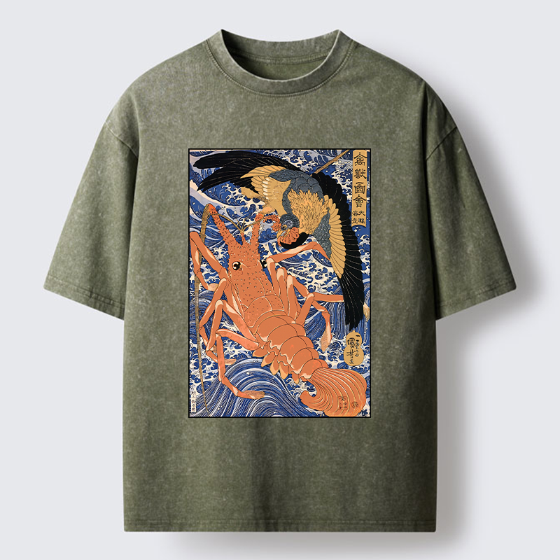 Tokyo-Tiger Ukiyo-e Lobster Washed T-Shirt