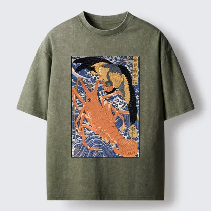 Tokyo-Tiger Ukiyo-e Lobster Washed T-Shirt