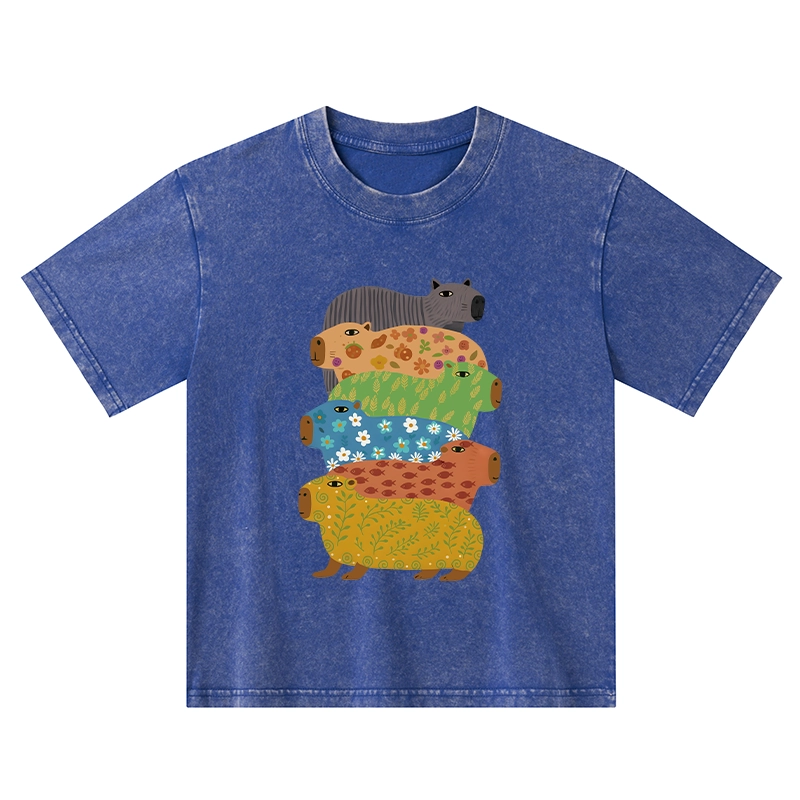 Tokyo-Tiger Colorful Capybaras Kids Washed T-Shirt