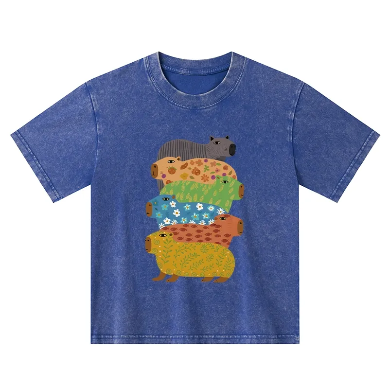 Tokyo-Tiger Colorful Capybaras Kids Washed T-Shirt