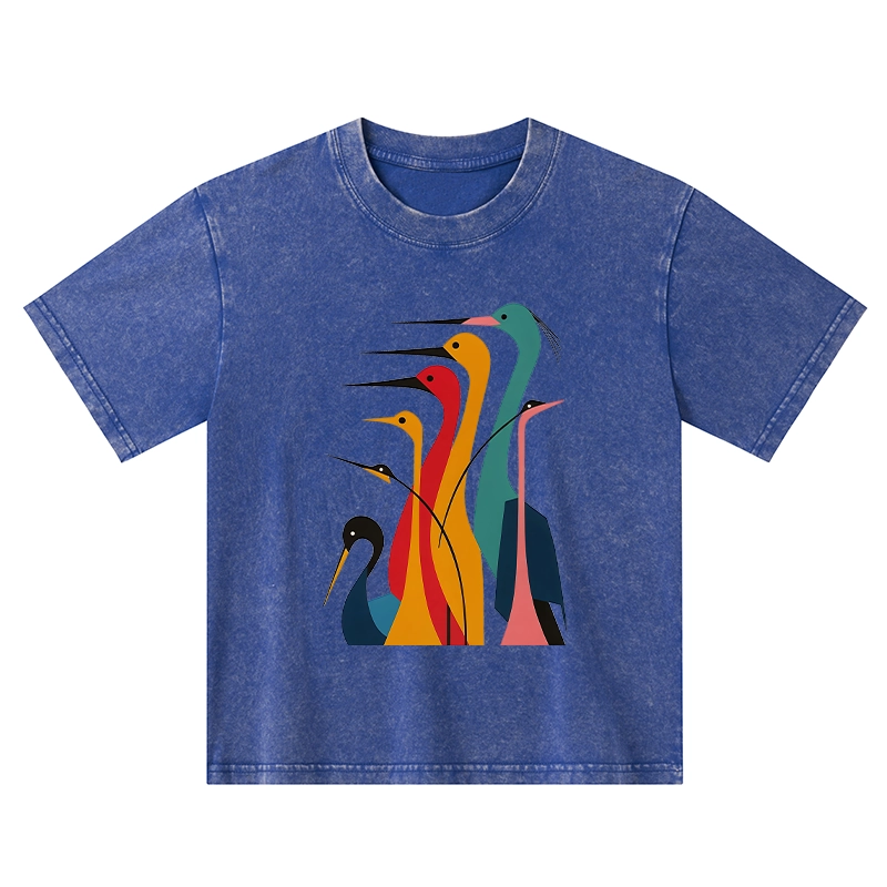 Tokyo-Tiger Various Types Of Cranes Kids Washed T-Shirt