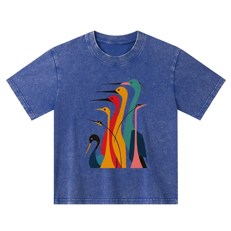 Tokyo-Tiger Various Types Of Cranes Kids Washed T-Shirt