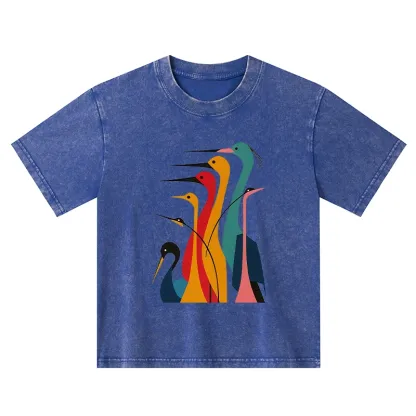 Tokyo-Tiger Various Types Of Cranes Kids Washed T-Shirt