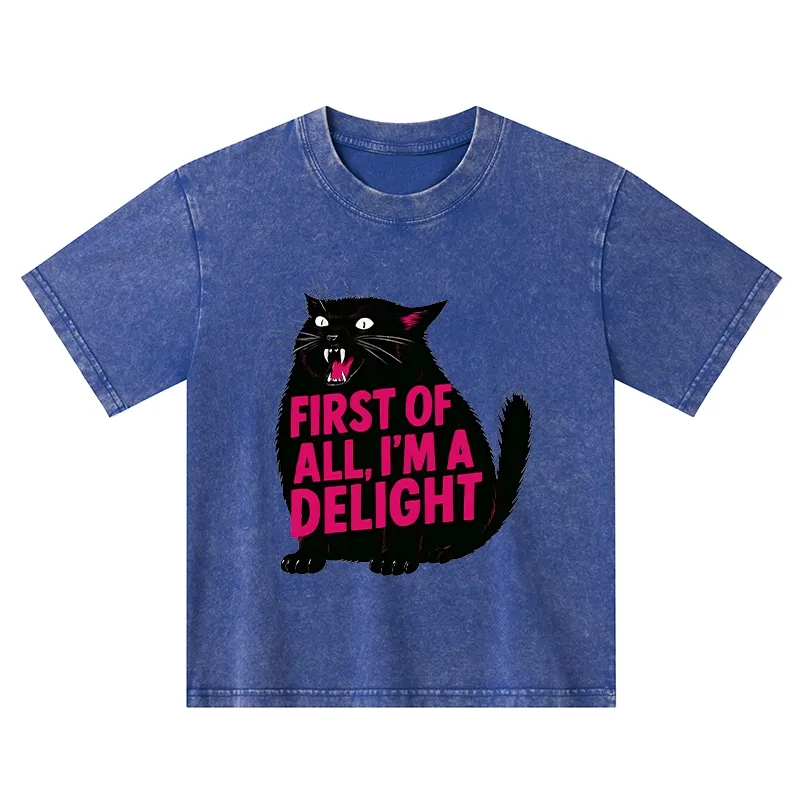 Tokyo-Tiger Roaring Black Cat Kids Washed T-Shirt