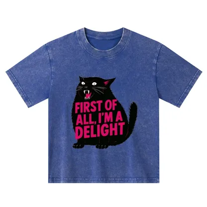Tokyo-Tiger Roaring Black Cat Kids Washed T-Shirt