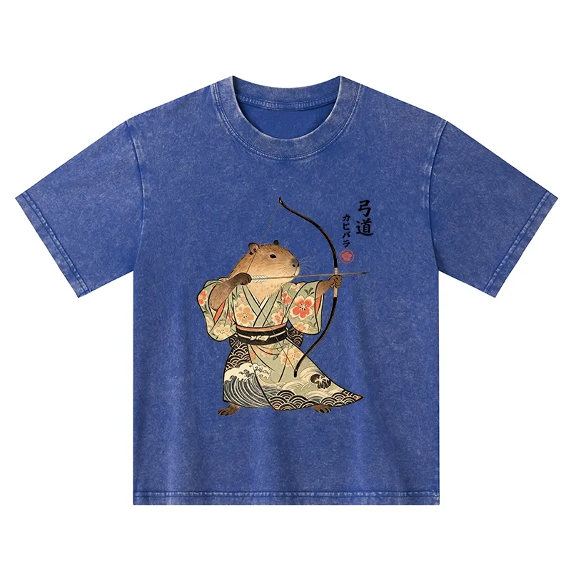 Tokyo-Tiger Capybara Archery Kids Washed T-Shirt