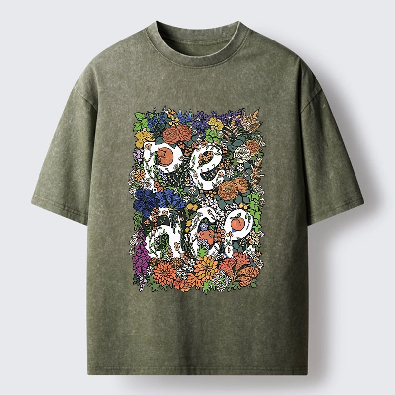 Tokyo-Tiger Peace In Flowers Washed T-Shirt