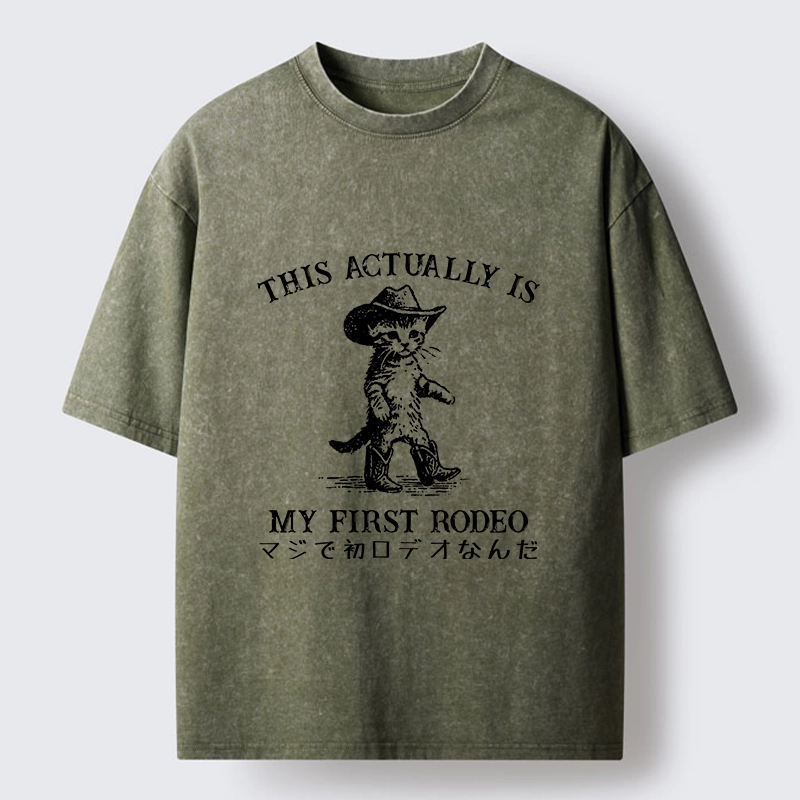 Tokyo-Tiger This Is My First Rodeo Cat Style Washed T-Shirt