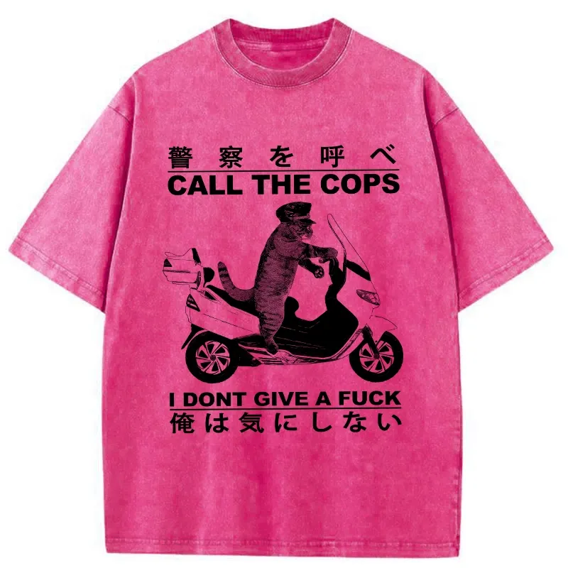 Tokyo-Tiger Funny Cat Riding Electric Bike Washed T-Shirt