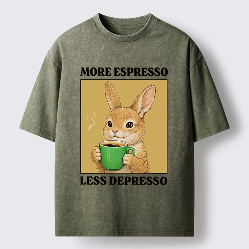 Tokyo-Tiger Rabbit Drink More Coffee Washed T-Shirt