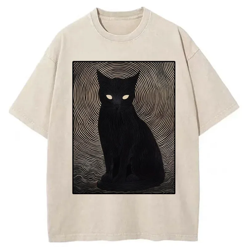 Tokyo-Tiger Scary Black Cat Washed T-Shirt