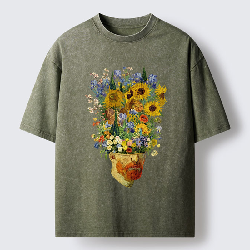 Tokyo-Tiger Van Gogh's Blooming Flowers Washed T-Shirt