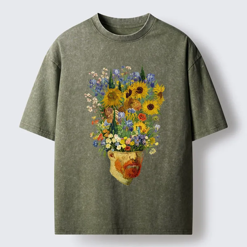 Tokyo-Tiger Van Gogh's Blooming Flowers Washed T-Shirt