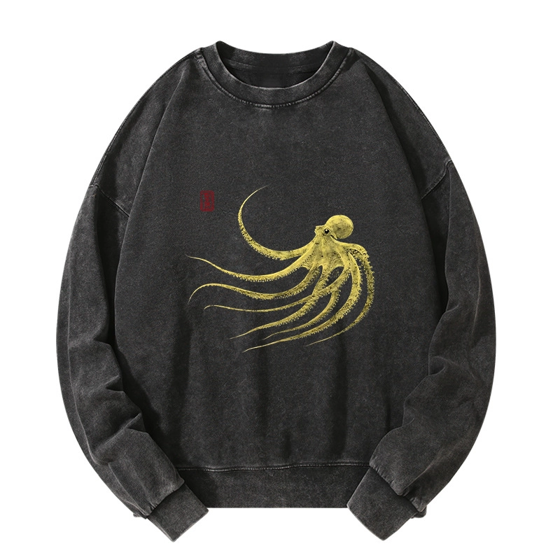 Tokyo-Tiger Retro Octopus Japanese Washed Sweatshirt