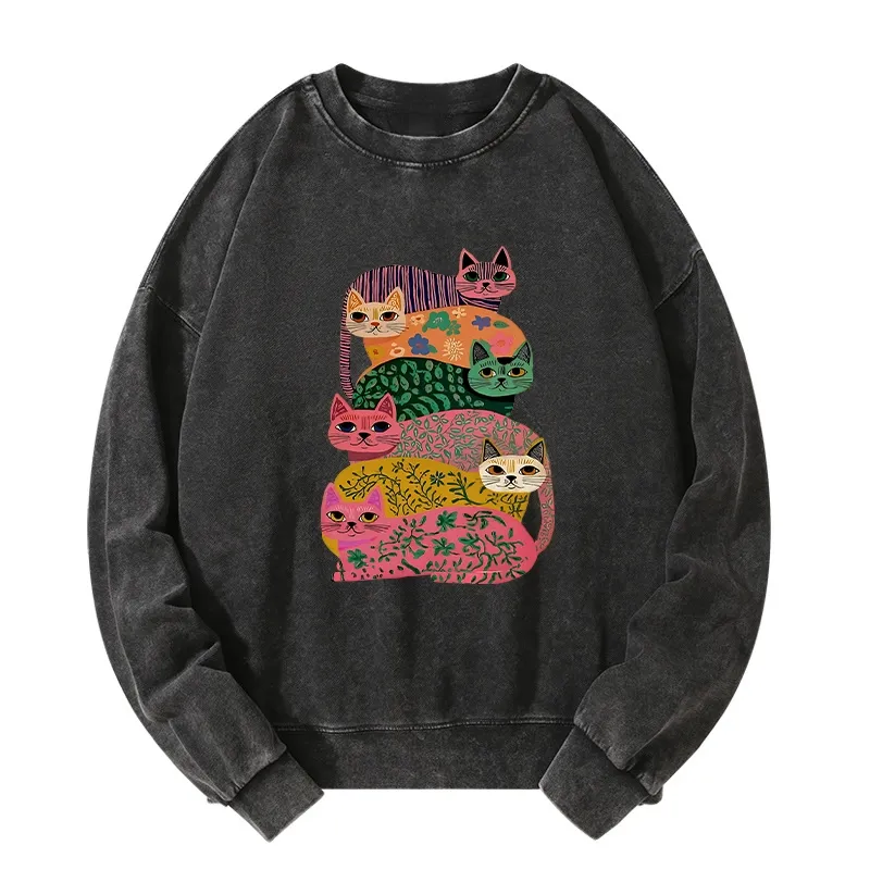 Tokyo-Tiger Colorful Cats Washed Sweatshirt
