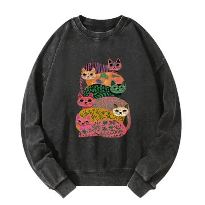 Tokyo-Tiger Colorful Cats Washed Sweatshirt