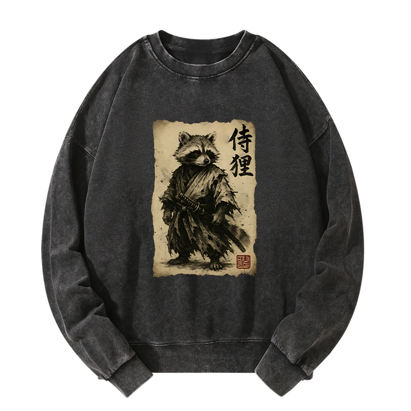 Tokyo-Tiger Retro Raccoon Samurai Washed Sweatshirt