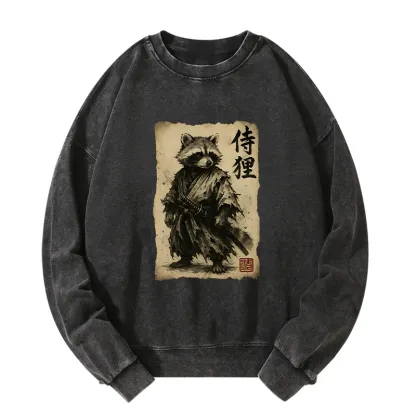 Tokyo-Tiger Retro Raccoon Samurai Washed Sweatshirt