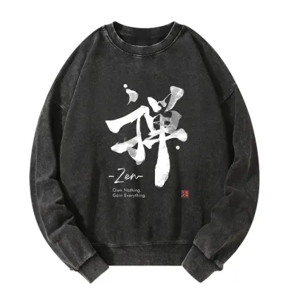 Tokyo-Tiger Zen Texts Washed Sweatshirt