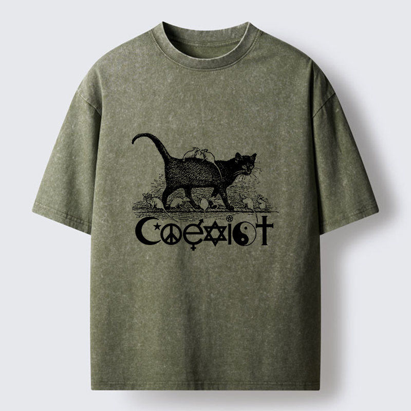 Tokyo-Tiger Coexist Funny Washed T-Shirt