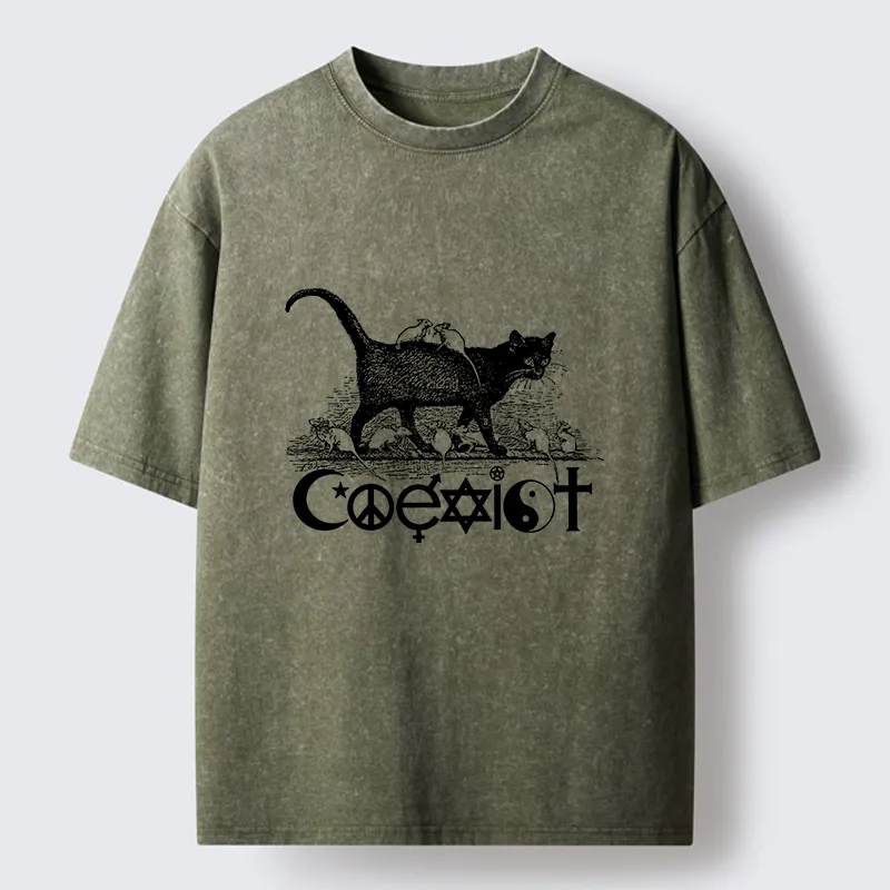Tokyo-Tiger Coexist Funny Washed T-Shirt