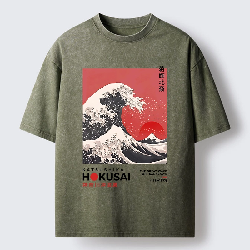 Tokyo-Tiger Mount Fuji Beneath the Wave Washed T-Shirt