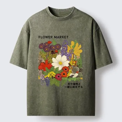 Tokyo-Tiger Vintage Flower Market Blooms Washed T-Shirt