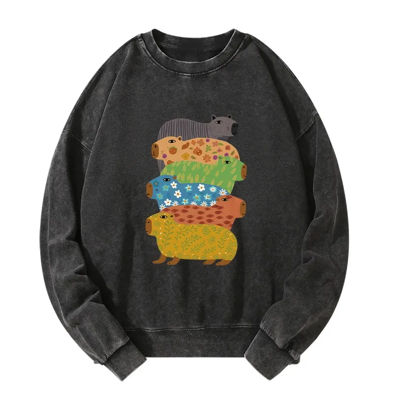 Tokyo-Tiger Colorful Capybaras Washed Sweatshirt Sale
